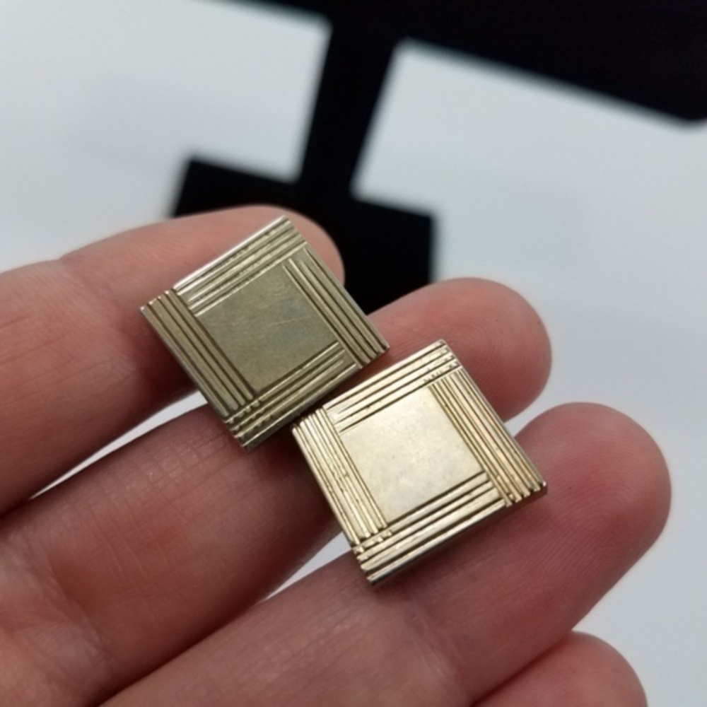 ! Gold‎ Tone Cufflinks Mens Square Minimalist Jewel - Picture 5 of 5